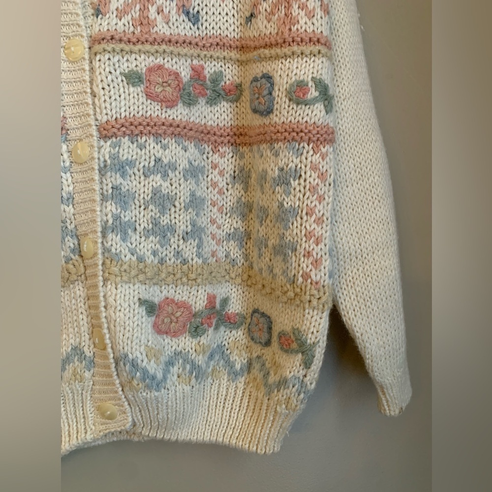 Cricket Lane Floral Cardigan Granny Cottage Core Size Large 3d Sweater Vintage - Picture 4 of 7